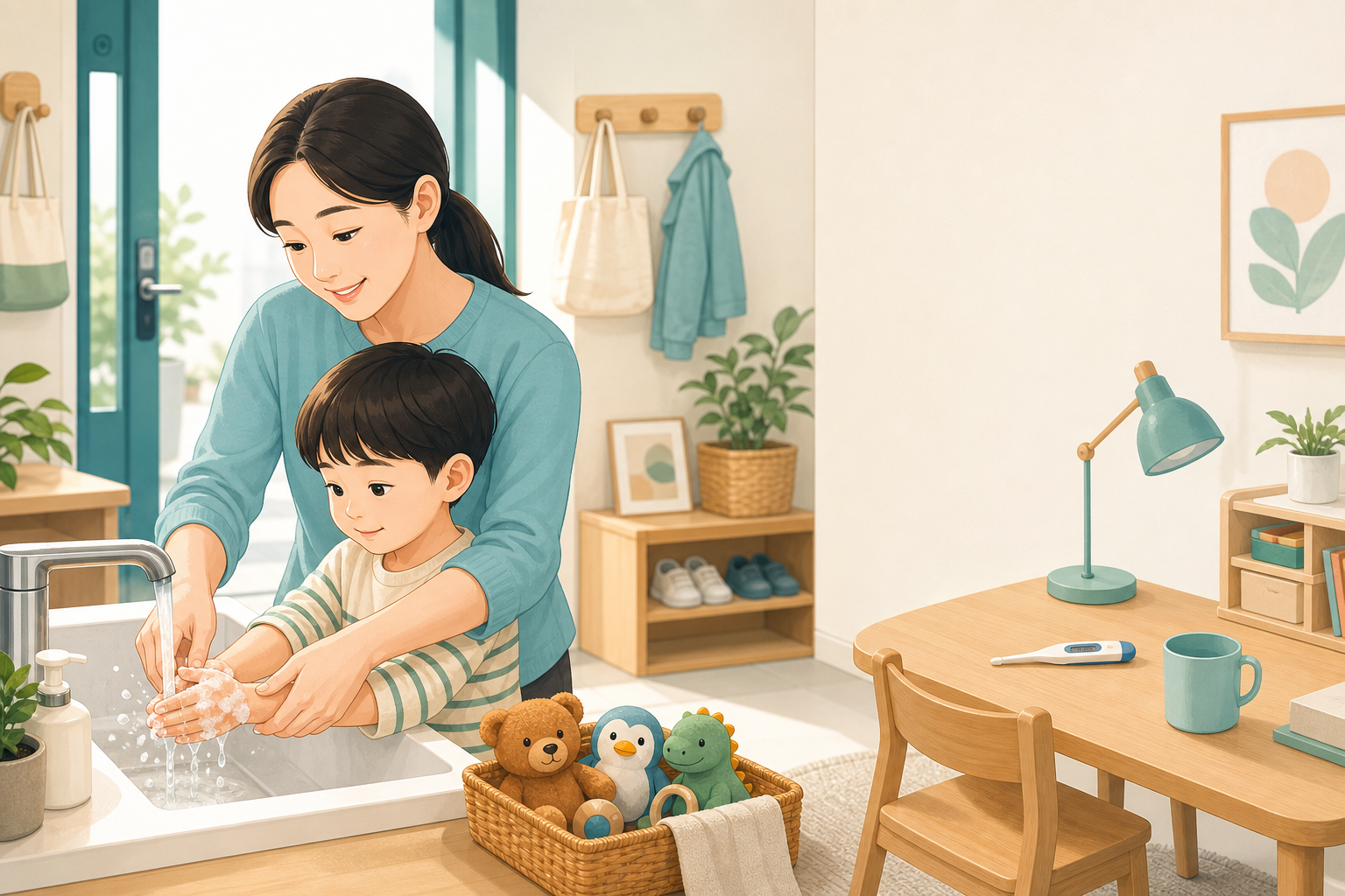 수족구병 늘 때 등원 전 확인할 위생 관련 생활 기록을 확인하는 이미지
